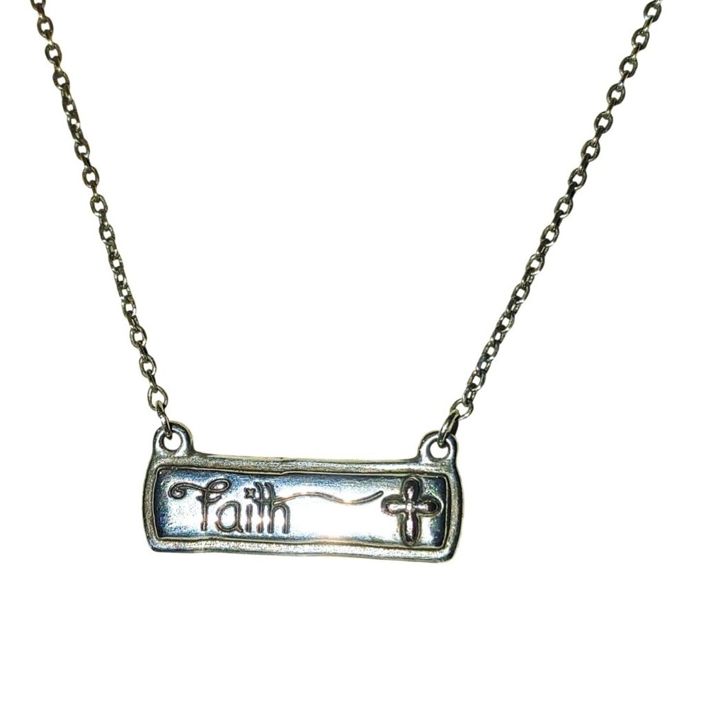Faith Necklace Adjustable Chain Silver Tone Pendant Cross "Faith" Engraving